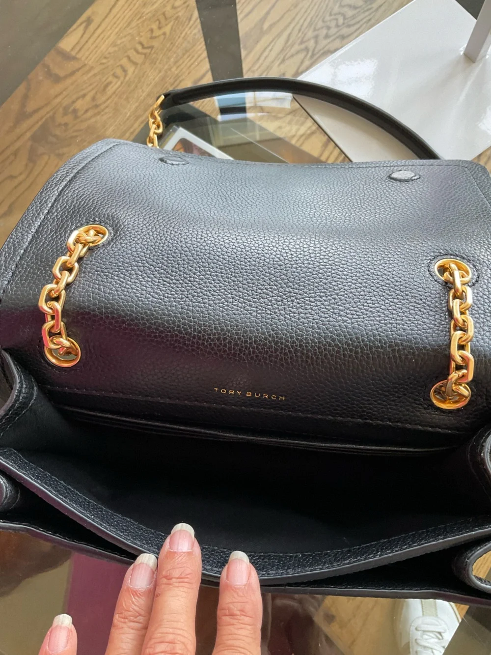 Tory Burch Carson convertible black leather with gold hardware